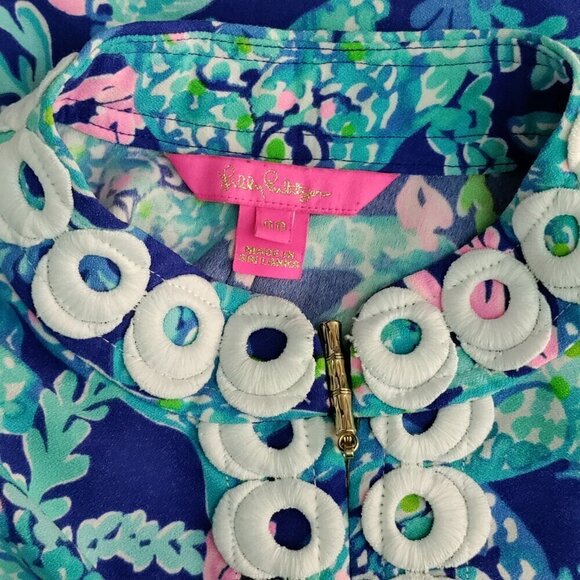 Lilly Pulitzer Dress Size 00 XXS Jane Embroider Applique Coral Sea Turtle Blue - Picture 3 of 5